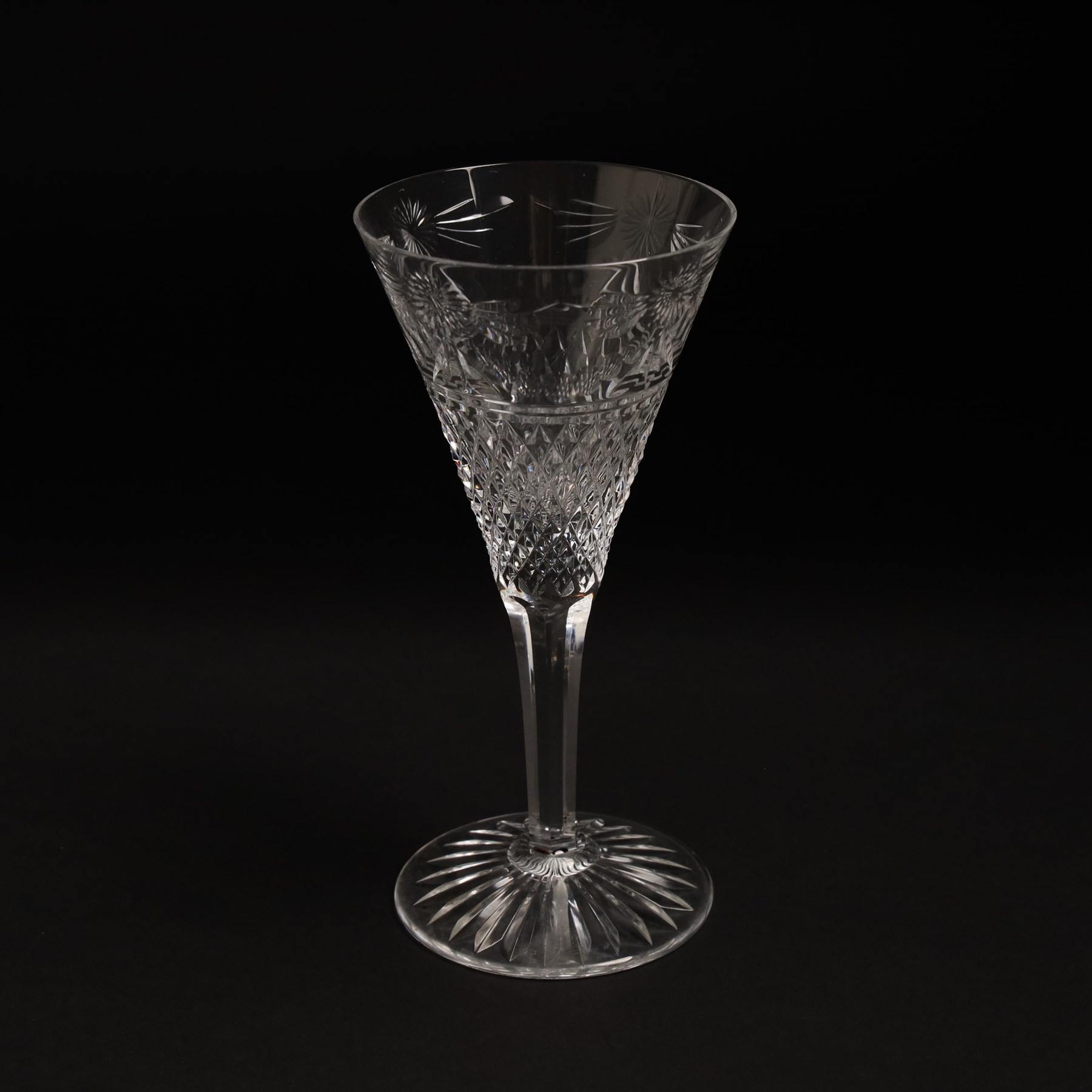  Suite of Stuart crystal Beaconsfield pattern table glass, comprising 6 claret glasses, 6 white wine glasses, 6 dessert wine glasses, 6 brandy balloons, 6 champagne flutes, and 8 whisky tumblers
