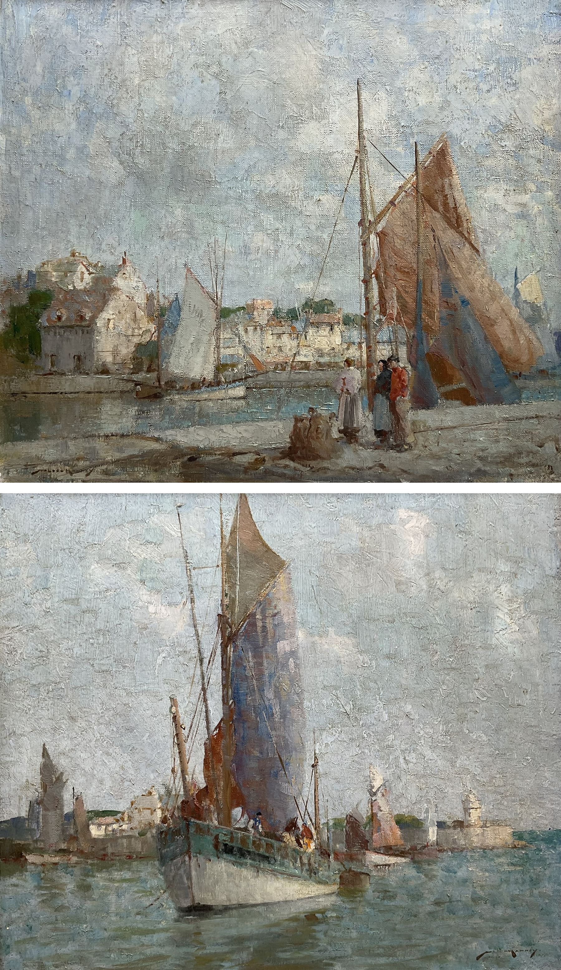 William Lee Hankey (British 1869-1952): 'Boats at Honfleur' and 'Ready for the Sea', pair oils on canvas signed, titled verso 35cm x 40cm (2)
