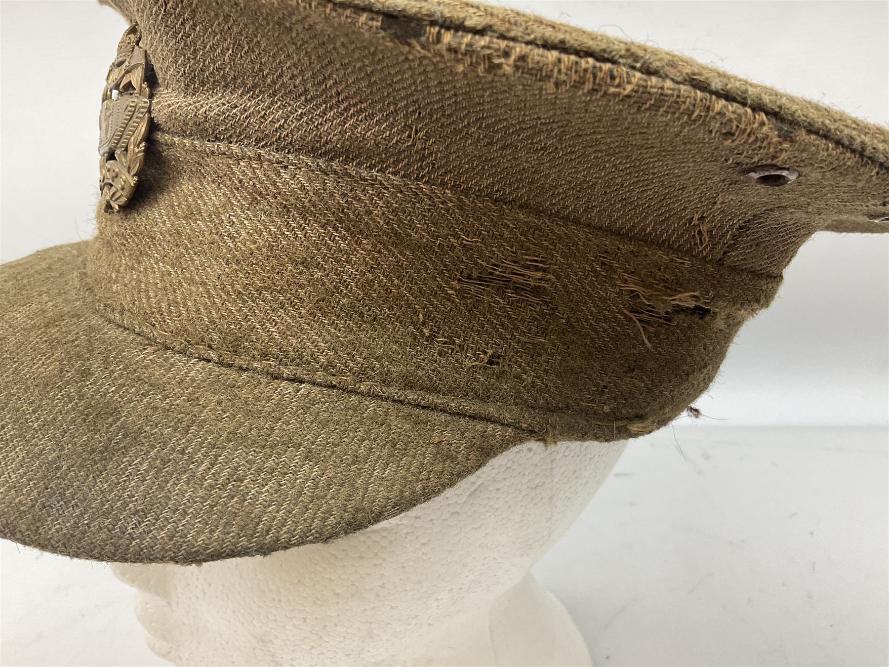 WW1 British Army stiff trench cap with Tank Corps cap badge