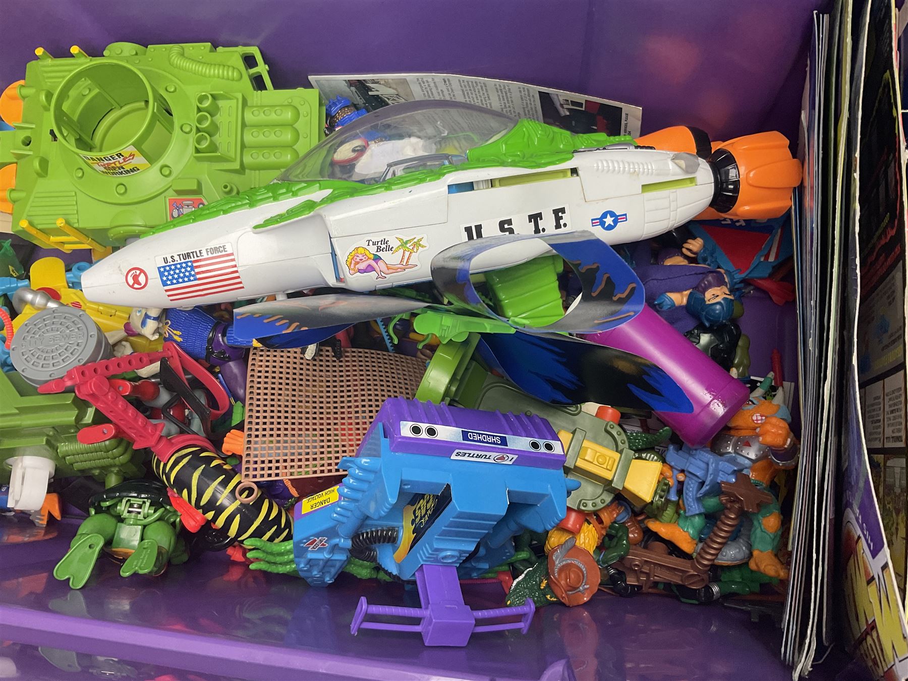 Collection of 1990s toys, including Biker Mice from Mars, Teenage Mutant Ninja Turtles, Thunderbirds etc in three boxes 