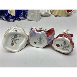 Seven Royal Doulton figures, comprising Sara HN2265, Lorraine HN4301, Mary HN3375, Olivia HN5114, Charlotte HN4092, Josephine HN4223 and Rachel HN4780, together with five smaller Royal Doulton figures (12)