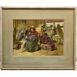 Edgar Bundy (British 1862-1922): 'Waiting for the Coach', watercolour signed, titled on the mount 27cm x 38cm