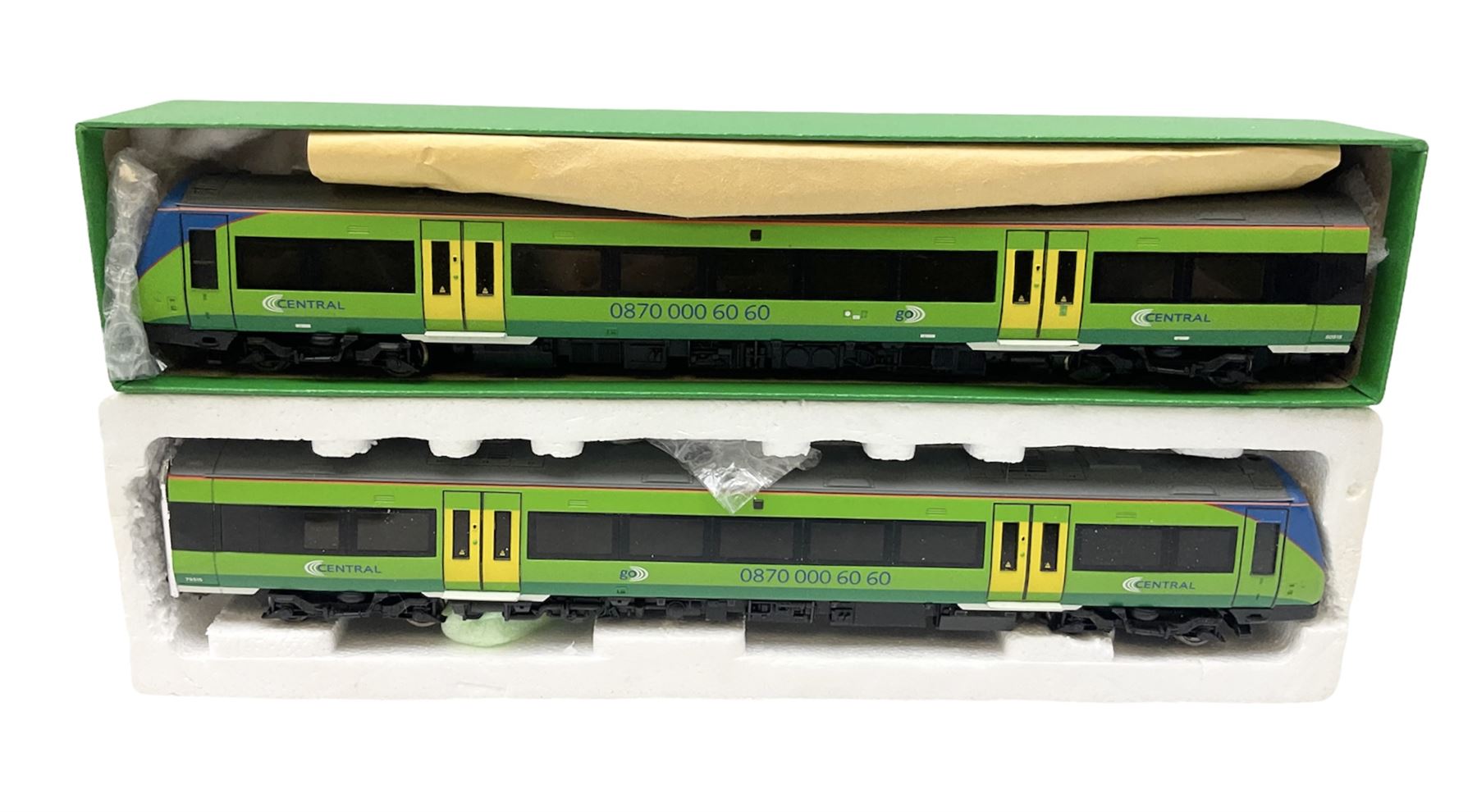 Bachmann '00' gauge - 32-451 Class 170/5 Turbostar 2-Car DMU, operational nos. 79515 & 50515 in green Central Trains livery; one in polystyrene box base the other in plain green box (2)
