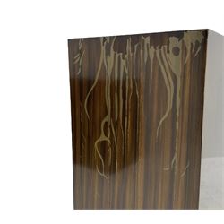 Ralph Lauren - pair 'Metropolis' Art Deco design end-tables, rosewood finish box frame with smoke glass inset, each fitted with cupboard, drawer and shelf