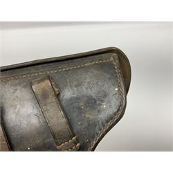 WWII German brown leather holster with side magazine pouch for a Walther P.38 semi-automatic pistol, stamped P38 and OWX 1941 on back L24.5cm