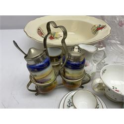 Collection of ceramics and glassware, including Hanson miniature tea service, cruet set ect