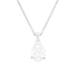 Platinum diamond pendant, set with a single pear cut diamond of 2.00 carat, colour D, clar...