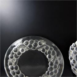 Rene Lalique (French 1860-1945), pair of Marienthal pattern glass ice cream plates, model 3034, designed circa 1930, acid etched R Lalique France beneath, D18cm