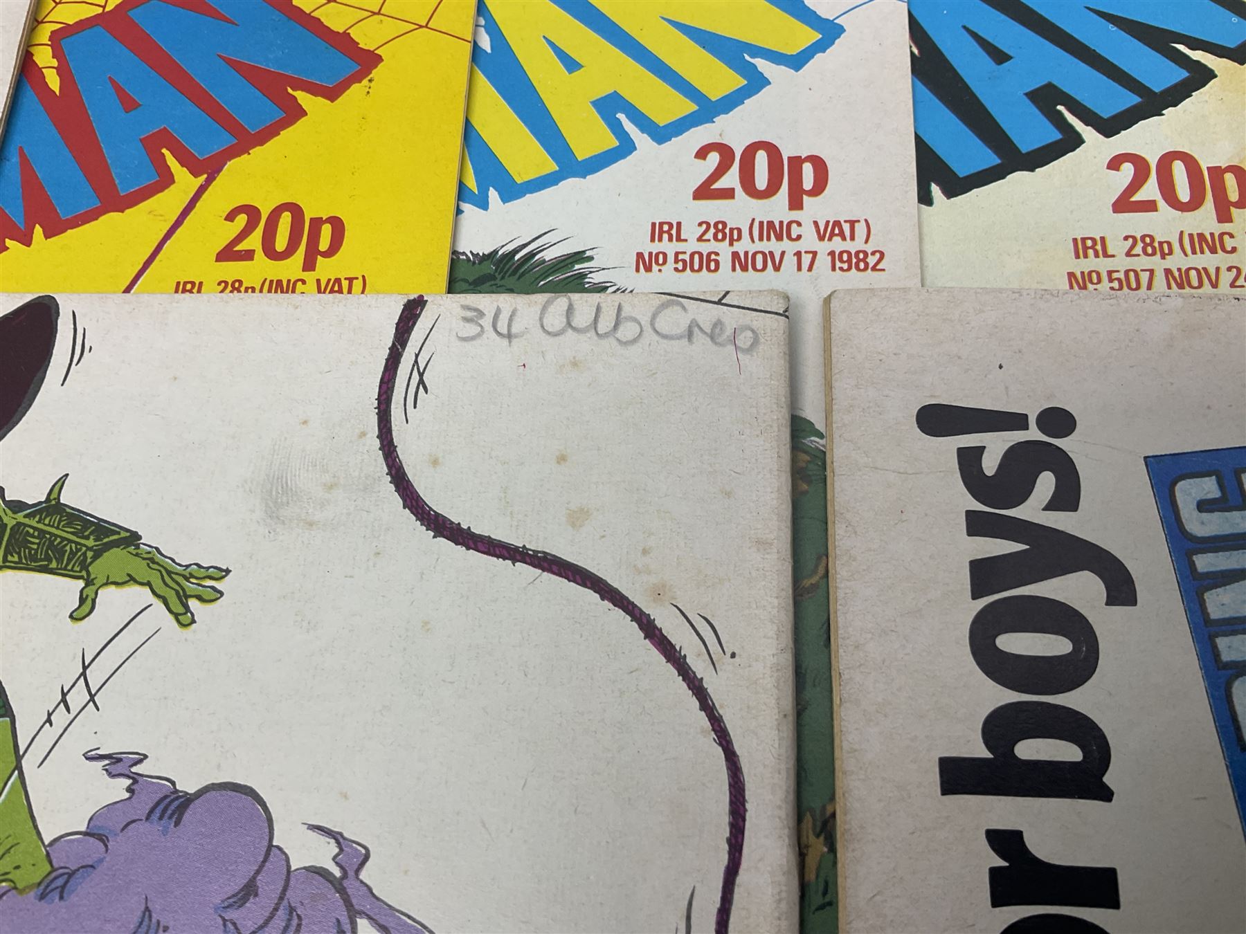 Spider-Man comics (1982-1985) nos 500-527, 529-535, 537-552, 579-602, 604-614, 620-626, and 628-631 (97)