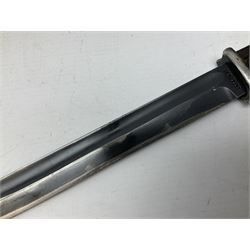 K98 Bayonet by Mundlos, 25cm fullered blade stamped 6029, steel scabbard stamped 8224, overall 41cm, with leather frog