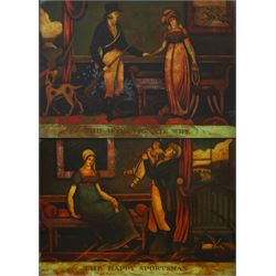 Pair of 19th century coloured reverse glass prints, The Affectionate Wife and The Happy Sp...