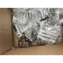 Silver necklace, compact mirror with lipstick holder and a collection of costume jewellery 