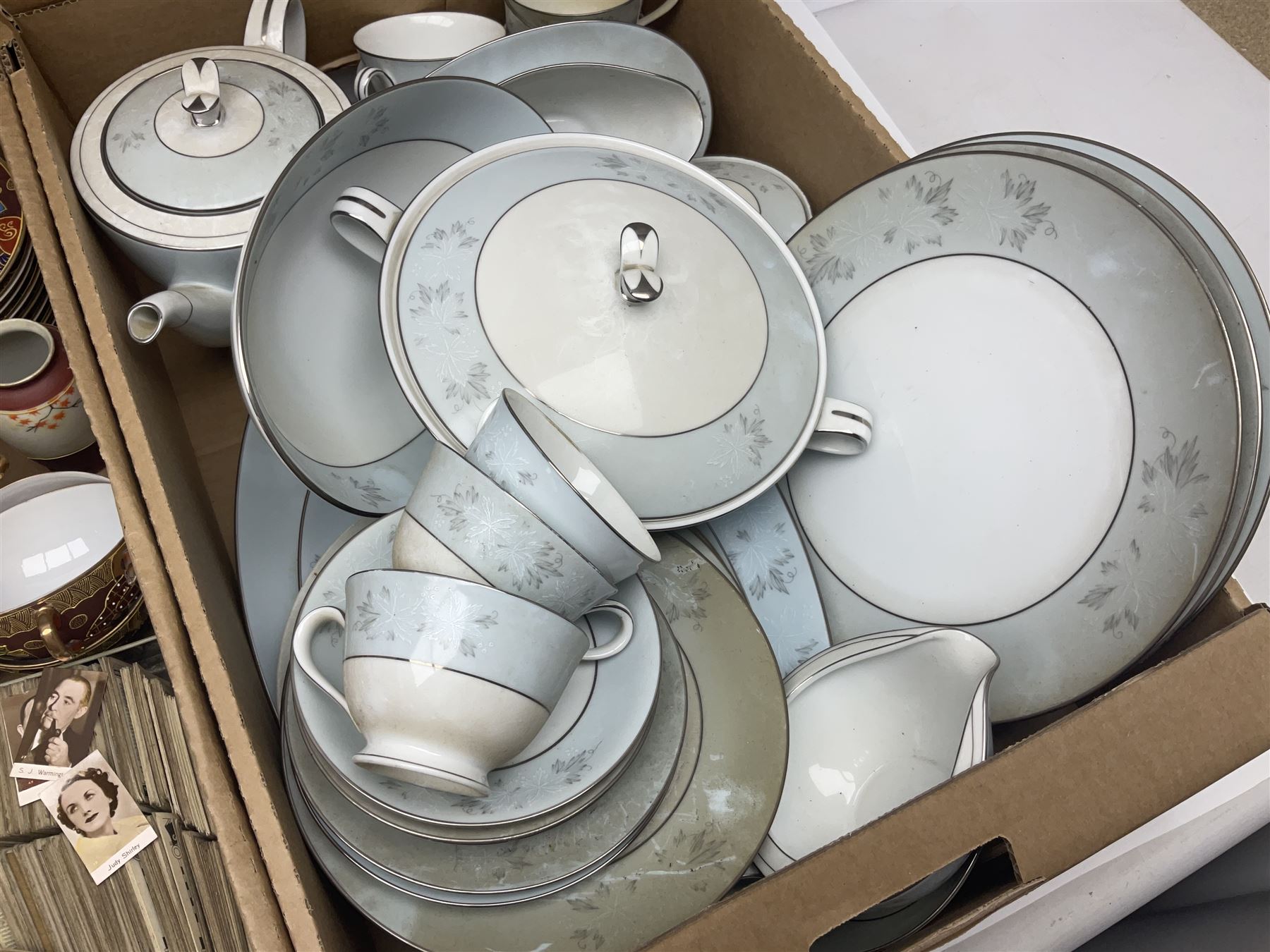 Japanese tea wares, Noritake  tea and dinner wares, cigarette cards, pewter tankard and two glasses in two boxes