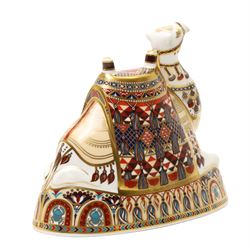 Royal Crown Derby Camel paperweight, silver stopper, red printed mark 