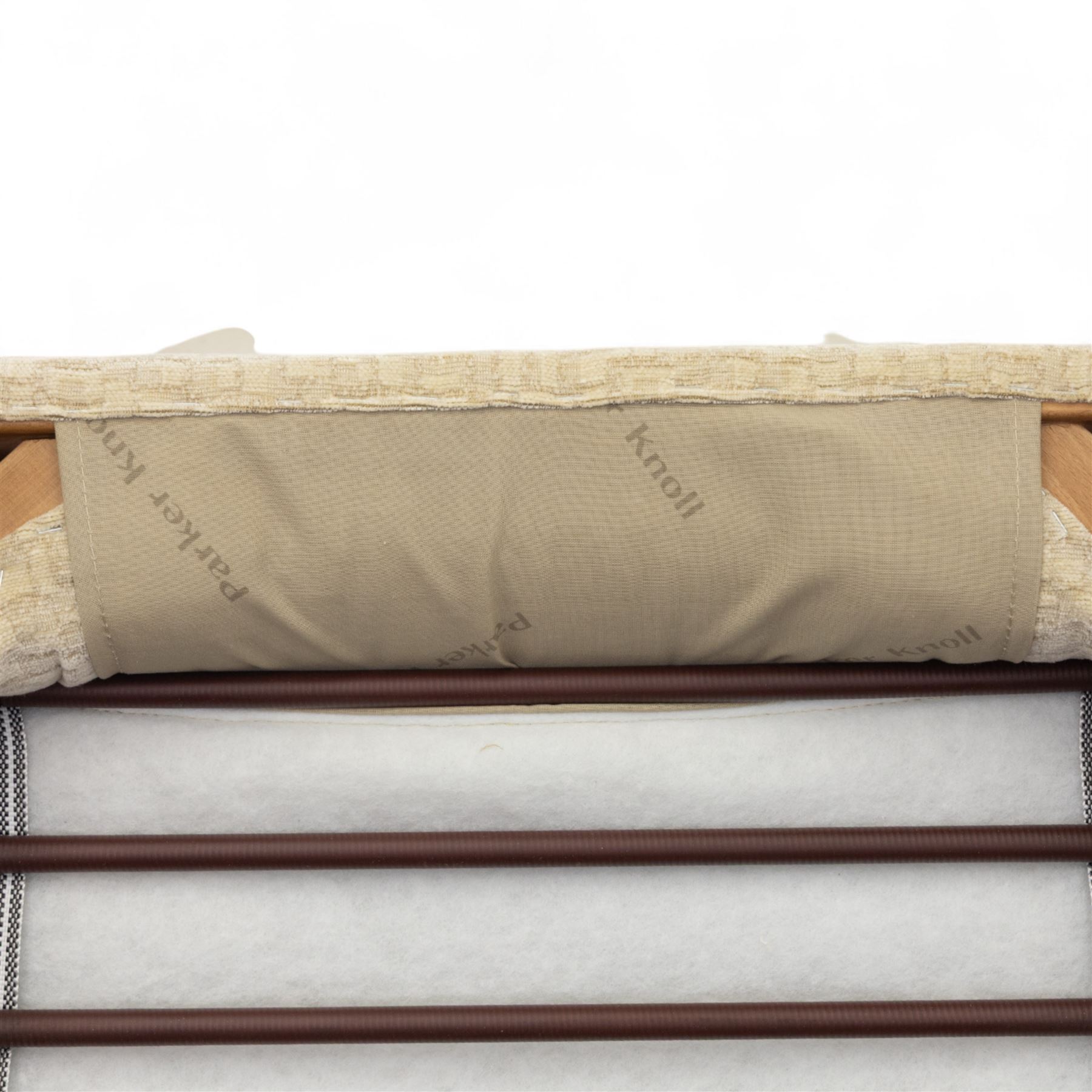 Parker Knoll - ‘Froxfield’ armchair, with upholstered back and seat in textured cream fabric, on beech bentwood arms and front supports