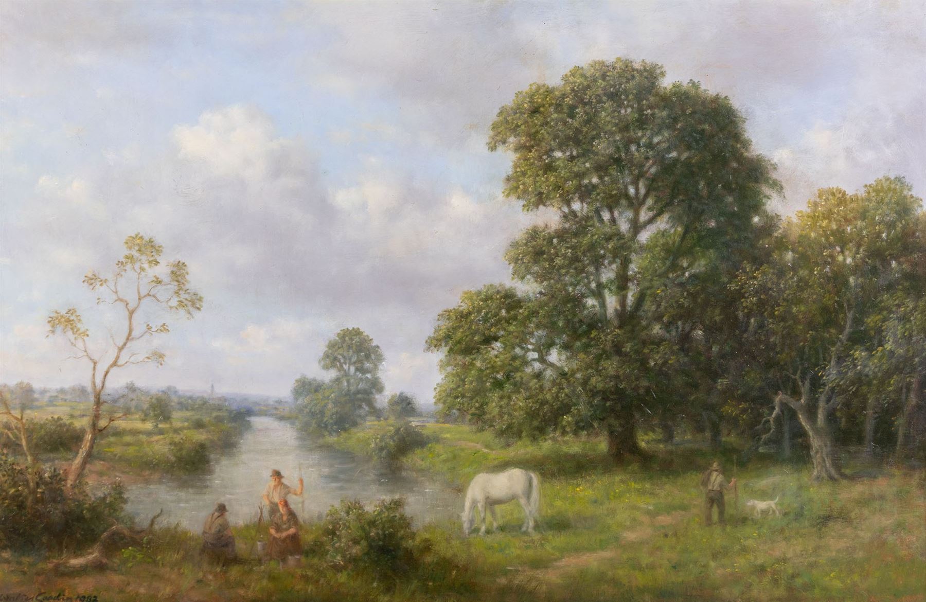 Walter Goodin (British 1907-1992): 'Traveller's Rest', oil on board signed and dated 1982, titled verso 47cm x 72cm