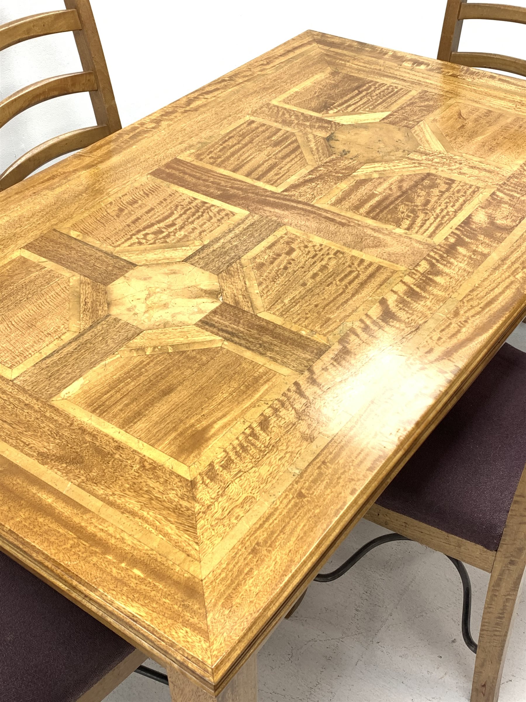 Mango wood and flagstone rectangular dining table (150cm x 90cm, H77cm) and set four high ladder back dining chairs