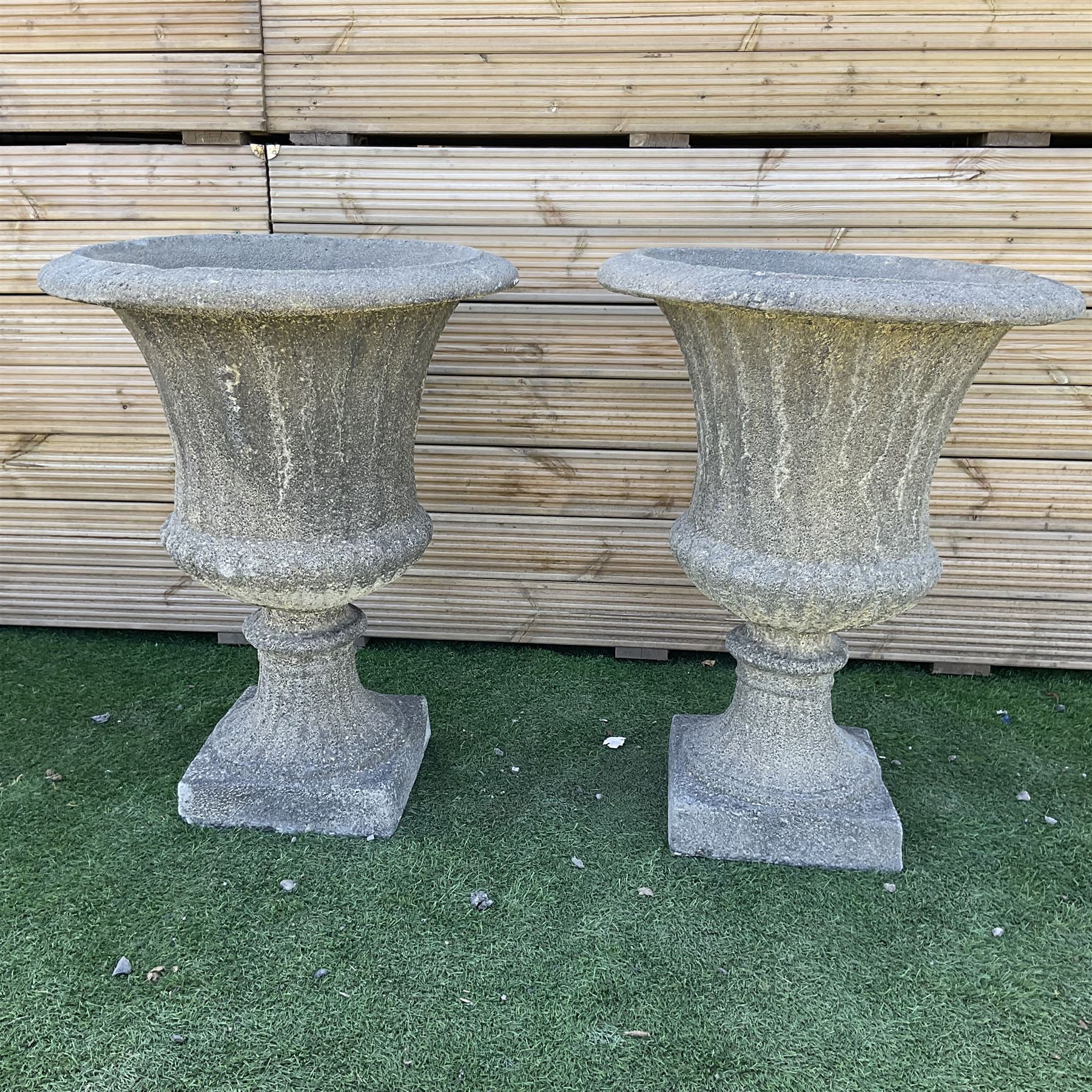 Pair of large cast stone garden urns, D60, H75 - THIS LOT IS TO BE COLLECTED BY APPOINTMENT FROM DUGGLEBY STORAGE, GREAT HILL, EASTFIELD, SCARBOROUGH, YO11 3TX