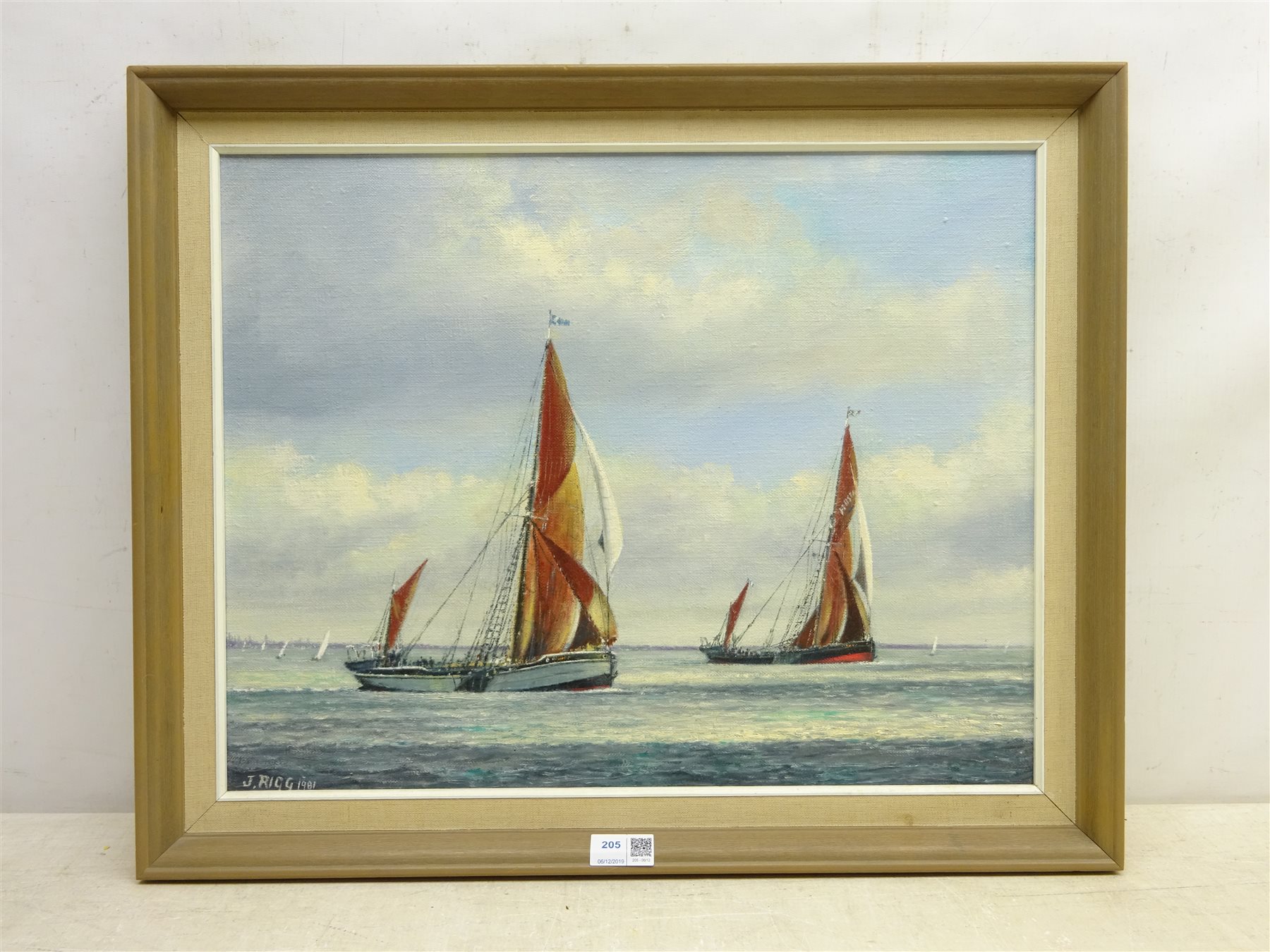 Jack Rigg (British 1927) 'Sailing Barges Reminder and Xylonite off