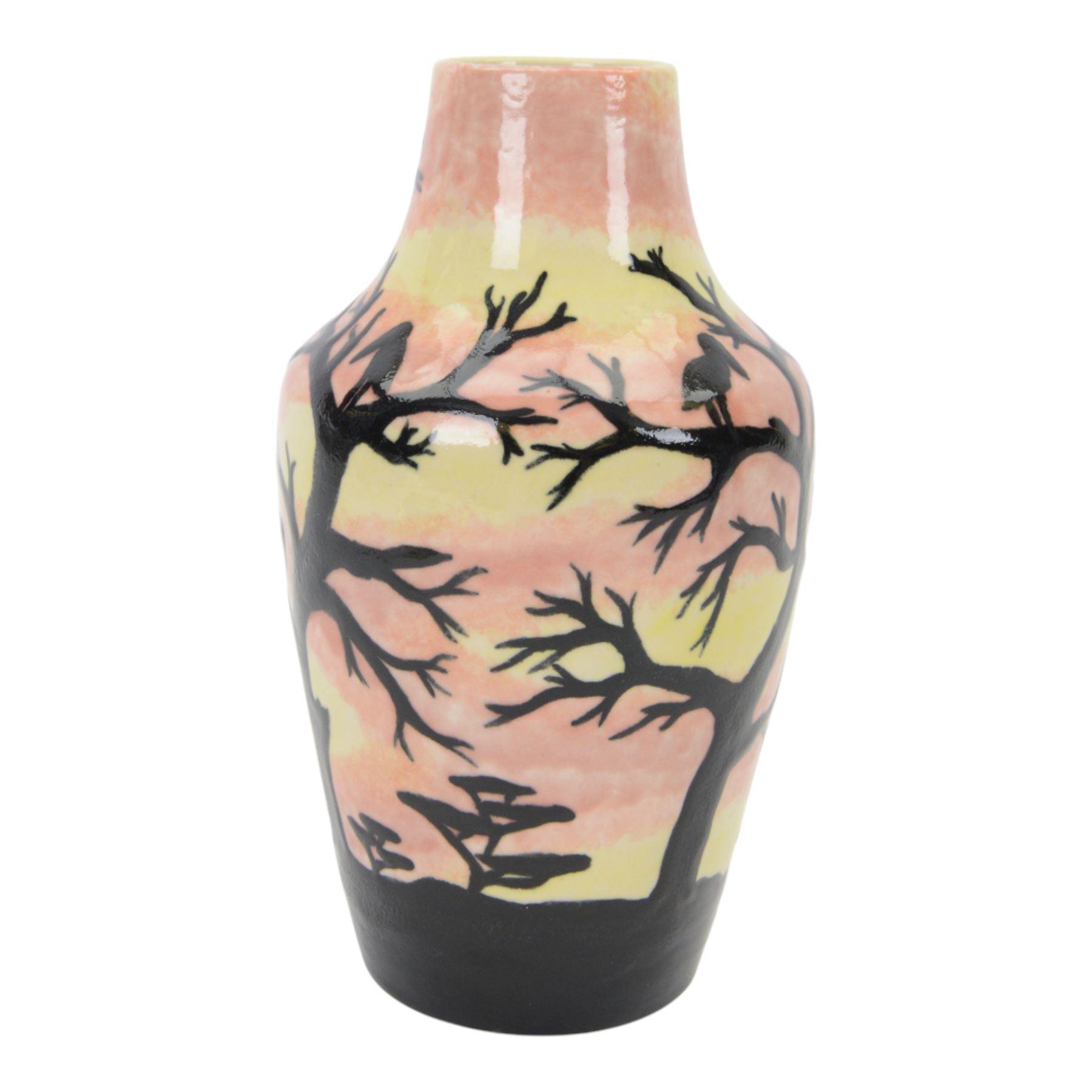 Cobridge African Sunrise vase by Anji Davenport, with impressed and painted mark beneath, H27cm
