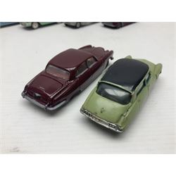 Eleven unboxed and playworn early die-cast models including Dinky Packard, Buick, two Jaguar Mark X and estate wagon, Corgi Mercedes-Benz 300S.L. Roadster, Ford Thunderbird, Citroen DS19 and Bentley Continental Sports Saloon, Spot-On Armstrong Siddeley Sapphire etc; all unboxed (11)