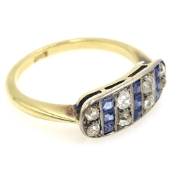  Art Deco sapphire and diamond ring stamped 18ct  