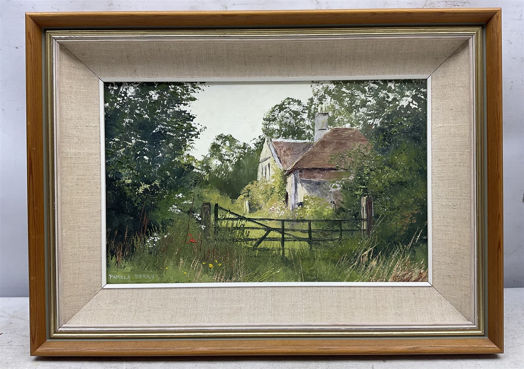 Pamela Derry (British 1932-2002): 'Forgotten and Overgrown', oil on board signed, titled on gallery label verso 22cm x 34cm; Helen Pollock (New Zealand 1945-): 'October', gouache signed, titled and dated 1981 verso 23cm x 29cm (2)