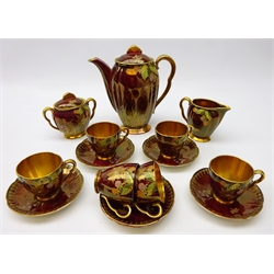  1930's Carlton Ware 'Rouge Royale' coffee set for six (15)  