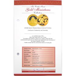 China 2008 one twentieth of an ounce fine gold panda coin, with certificate