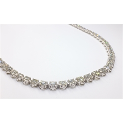 18ct white gold graduating round brilliant cut diamond line necklace of approx 19 carats, stamped 750  