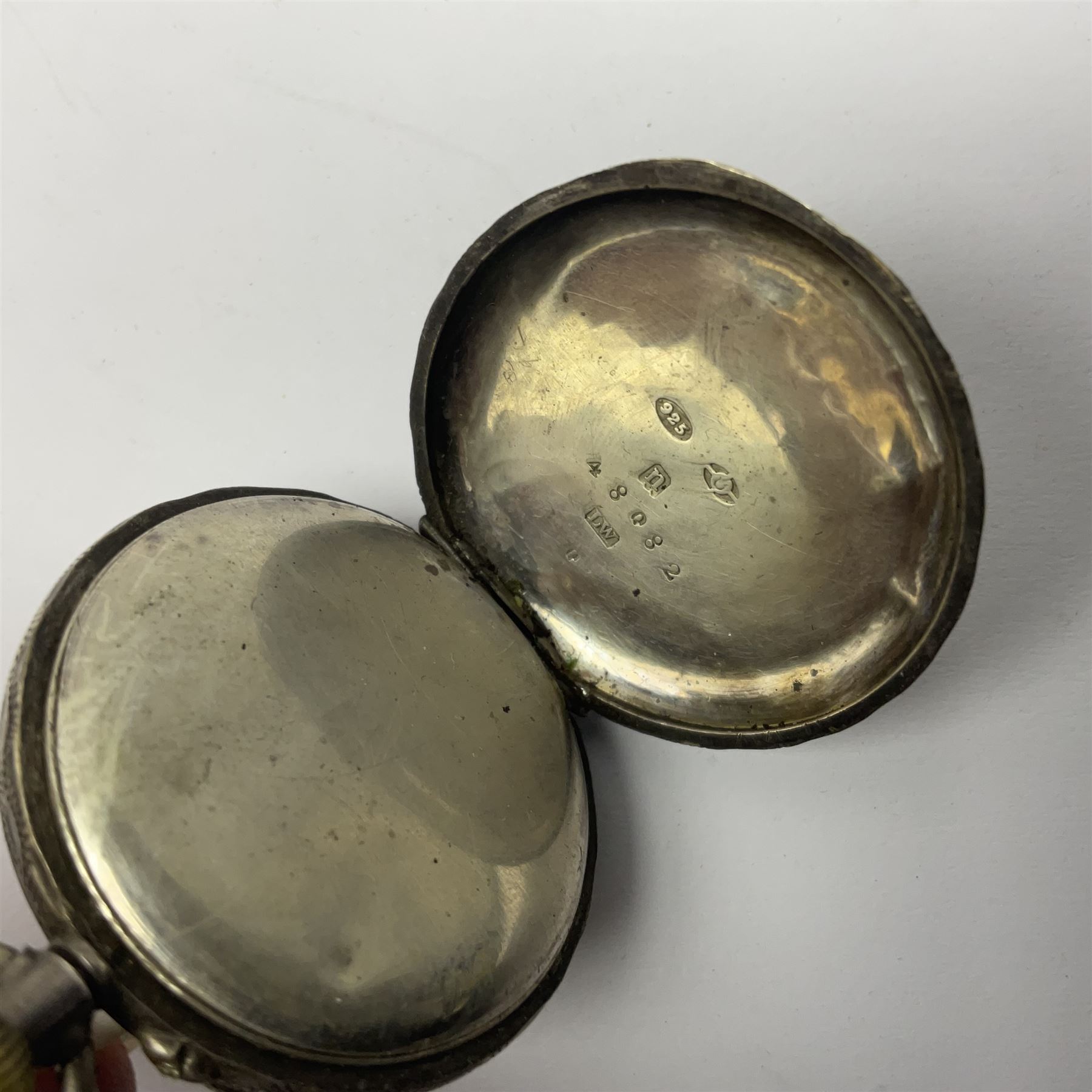 9ct gold pear butterfly brooch, 9ct gold stone set ring and an silver fob watch, all stamped or hallmarked 