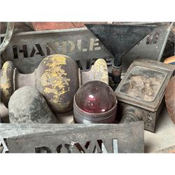 Group of unusual decorative items, to include stencils, finials, hand cranked brass fireplace bellows, a large turned and painted finial, etc.  - COLLECTION BY APPOINTMENT FROM: The White House, Thirsk Road, Easingwold, York, YO61 3NF - CALL 01723 507111 TO ARRANGE