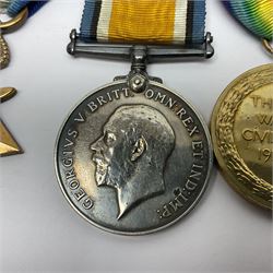 WWI trio of medals comprising British War Medal and Victory Medal awarded to 1815 Pte. W. Scott K.O.Y.L.I. and 1914-15 Star awarded to 200196 Pte. W. Scott Yorks. L.I.; with ribbons on wearing bar