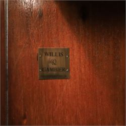 Willis & Gambier - French cherry double wardrobe, moulded cornice above panelled doors, enclosing a shelf and wooden hanging rail, raised on a moulded plinth with bracket feet