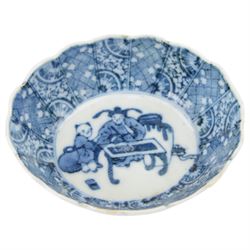 Collection of Japanese and similar ceramics, including pair of Satsuma side plates, decorated with a crowd of figures, blue and white teapot with floral decoration, blue and white vase and plates, etc