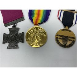 Gaunt & Son Territorial Force Nursing Service cape medal; cased; WW1 British War Medal and 1914-15 Star (names erased); two MID oak leaves; Polish and American medals; eight replica medals including VC, MM, Air Crew Europe Star etc and replica group of five WW2 miniatures etc