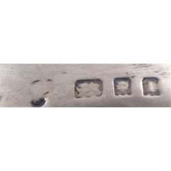 1920s silver three piece bachelors tea service, comprising teapot, with Bakelite handle and finial, milk jug and twin handled open sucrier, each with beaded rim and girdle, all with presentation engravings to body, hallmarked Charles Boyton & Son Ltd, London 1926, teapot H11cm