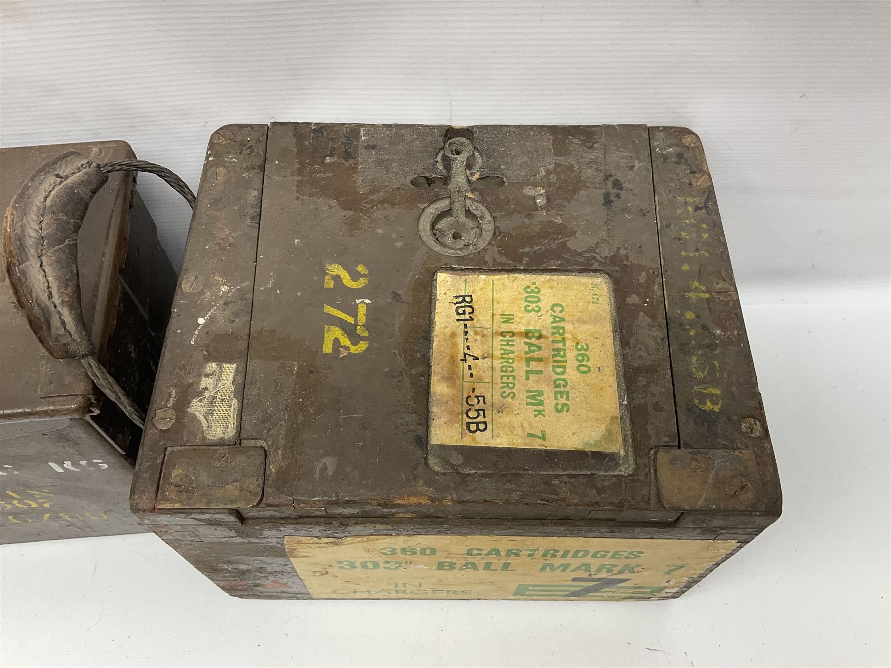 Miscellaneous shooting accessories - W.J. Bowman & Sons clay pigeon launcher; two leather cartridge belts; three cartridge bags; two canvas/leather game bags; and two metal/wooden cartridge boxes