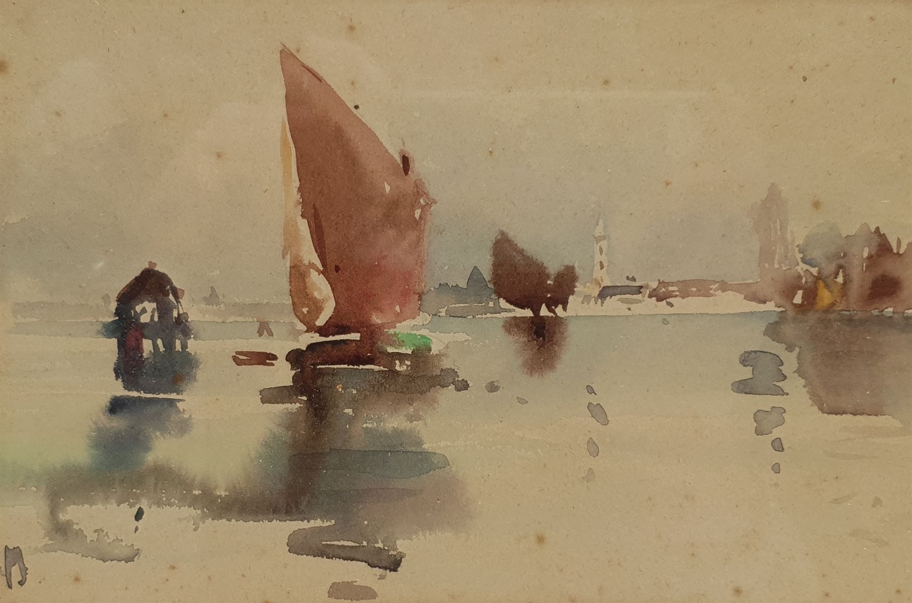 Frank Henry Mason (Staithes Group 1875-1965): Fishing Boat in Open Water, watercolour signed with initials 13cm x 20cm  
Provenance: from the estate of Christine Dexter and by descent from the artist's sister Eleanor Marie (Nellie)