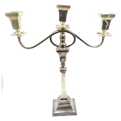  Silver three light candelabra by Britton, Gould & Co, Birmingham 1936, H41cm  