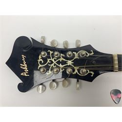 Ashbury F-Model eight-string mandolin, model no.IMF-150 with two-piece maple back and ribs and sunburst top, mother-of-pearl inlay; bears maker's label; L69cm