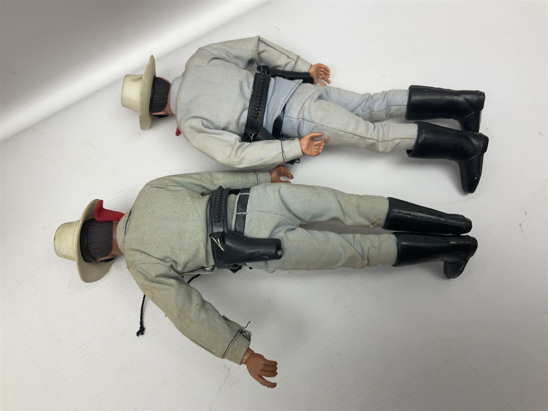 Two pairs of 1970s Lone Ranger and Tonto action figures, probably by Marx Toys; and Gabriel 'Silver' stallion horse; all unboxed (5)