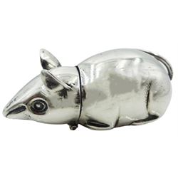 Novelty silver vesta case modelled in the form of a mouse, stamped 925, with 925 quality control mark, Birmingham import mark and makers mark for C M E Jewellery Ltd, approximate weight 0.93 ozt (29.2 grams)