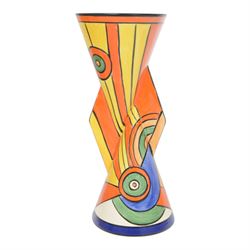 Wedgwood Bizarre by Clarice Cliff, Sliced Circle Yo Yo vase, hand painted based upon an or...