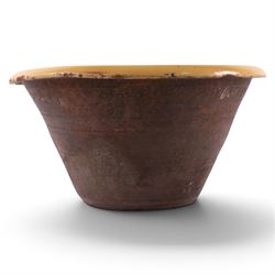 Large pancheon, of tapering circular form, with yellow glazed interior, H28cm, D52cm 
