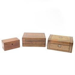 Victorian writing slope, with Turnbridge-ware styled Inlaid borders to the front and lid, ...