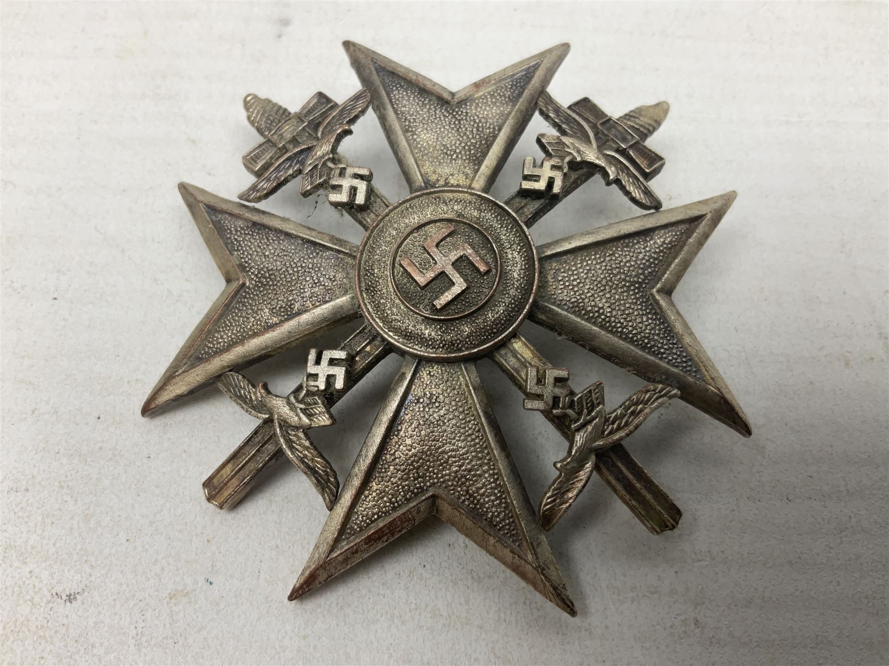 German Spanish Cross with silvered finish; stamped verso L/12; probably a post-WW2 copy