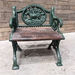 Cast iron and wood slatted garden seat