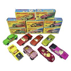  Matchbox 1-75 Series 'Superfast' ex-shop stock - eight models ccomprising 30d Beach Buggy, 41d Siva Spyder, 43d Dragon Wheels, 44d Boss Mustang, 45c Ford Group 6, 51d Citroen S.M., 52c Dodge Charger Mk.III and 75c Alfa Carabo in 39d Clipper box; all boxed (8)