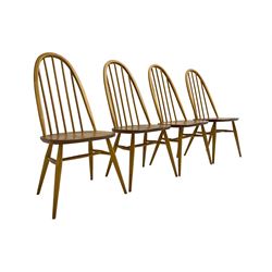 Ercol - set of four blonde elm and beech 'Quaker Back Windsor Dining Chairs', with high hoop and stick backs